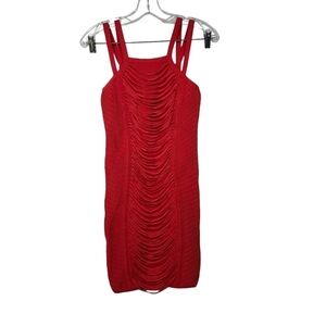 Bebe Red Sliced Bodycon Double Strap Dress XS
